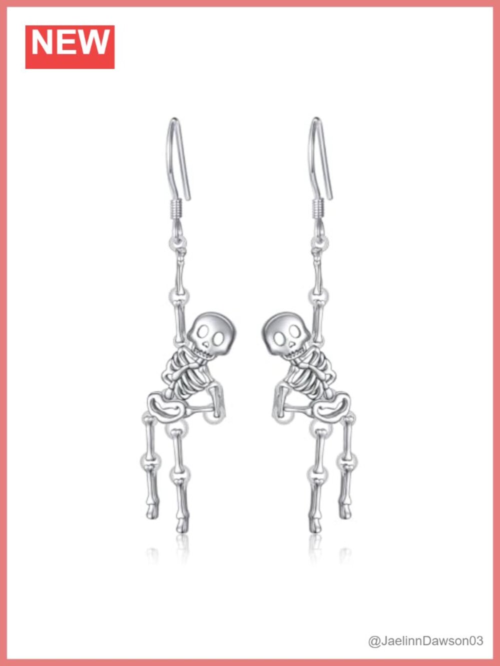 S925 Sterling Silver Skeleton Skull Dangle Drop Earrings Gothic Halloween